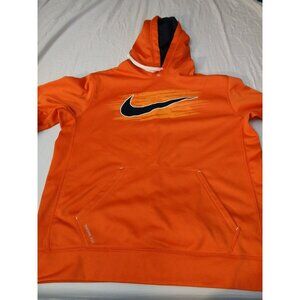 Nike Therma-Fit Hoodie Mens Orange Black Logo Print Kangaroo Pocket Size Large